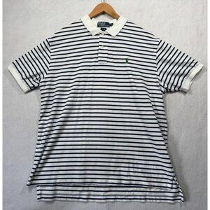 Polo Ralph Lauren Short Sleeved Polo Shirt White Blue Striped Cotton Men's XXL